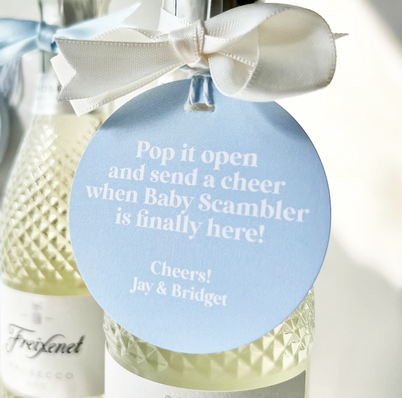 Blue Typography Champagne Bottle Tags