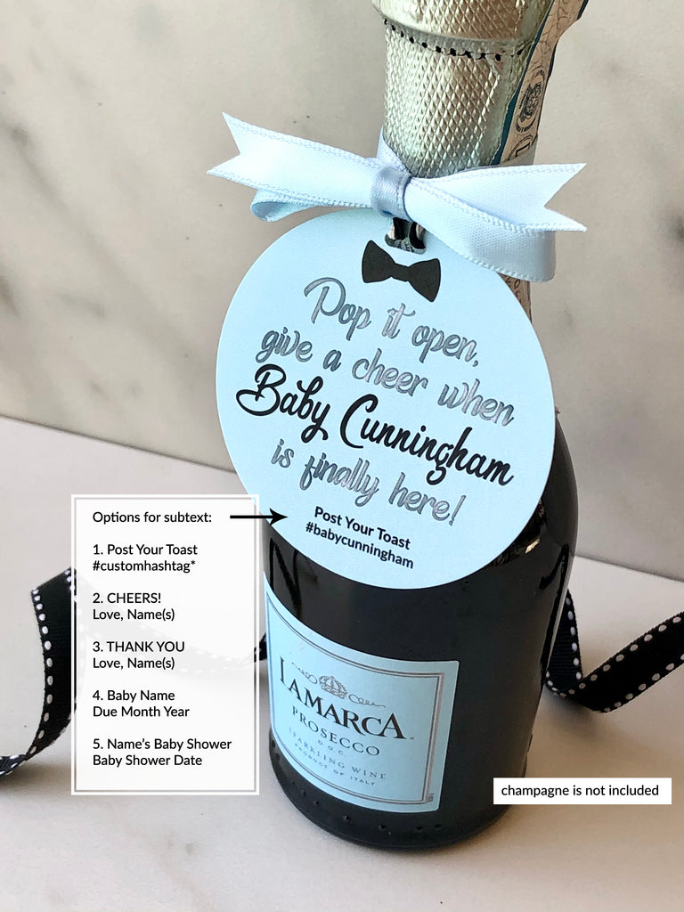 options for personalization for personalized champagne baby shower tags