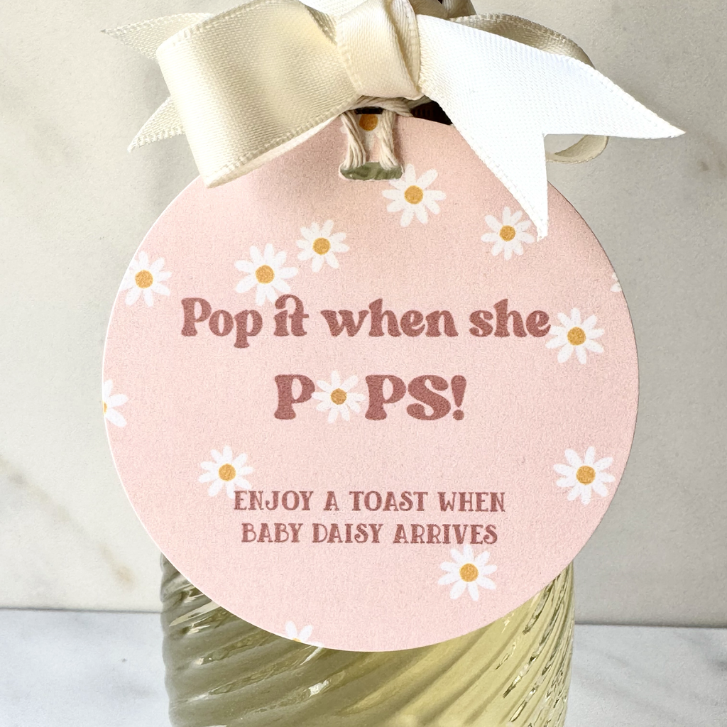 Retro Daisy Champagne Baby Shower Tags for Baby Girl